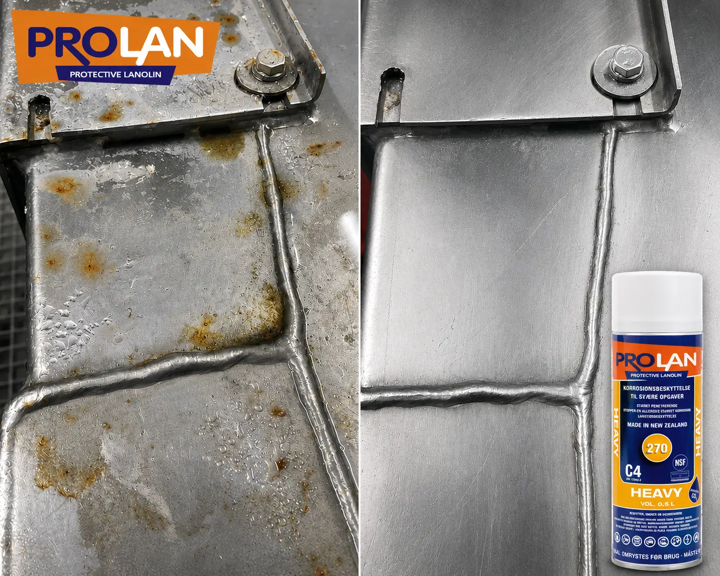 ProLan Heavy 270 zaštita metalnih površina — usporedba prije i nakon nanošenja na zavarenim spojevima